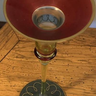 Sale Photo Thumbnail #120: Red and green candle stick holders pair