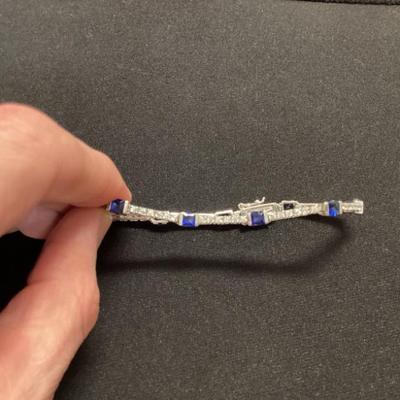 Sale Photo Thumbnail #19: Silver Bracelet with Synthetic Sapphire Jewels