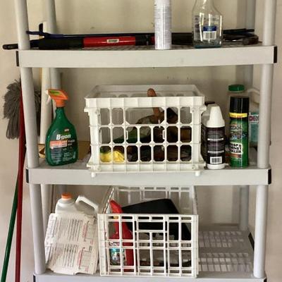 Sale Photo Thumbnail #37: White plastic shelves with cleaning supplies
