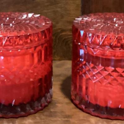 Sale Photo Thumbnail #59: Red lidded candle jars