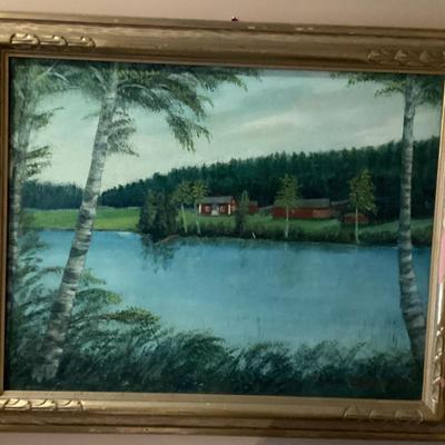 Sale Photo Thumbnail #86: Wall art palm trees lake and house