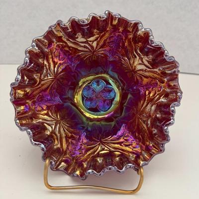 Vintage Westmoreland Red Iridescent Glass Carnival Bowl
