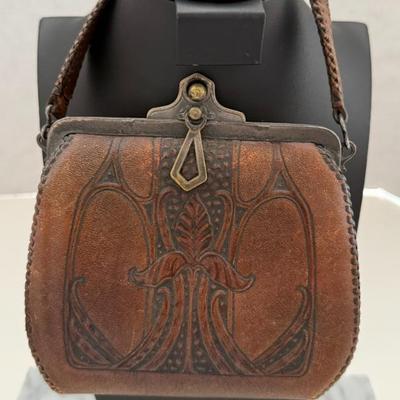 Depression-Era Vintage Leather Purse W/compact Mirror & Coin Purse