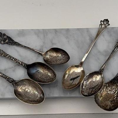 Lot (6) Vintage Sterling Silver Souvenir Teaspoons, 91.72 Grams.