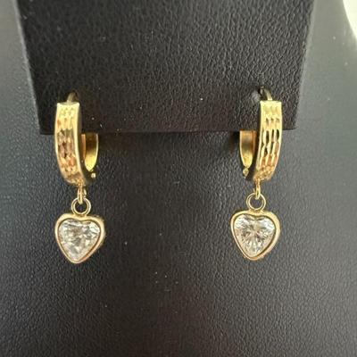 14K Yellow Gold Hoop Earrings With Clear Stones, 1.58 Grams