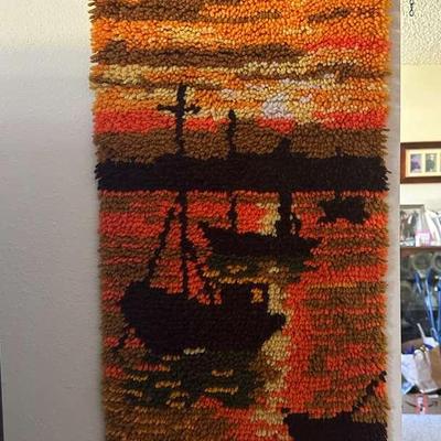 Latch Hook Rug/Wall Hanging "Ships at Sunset'