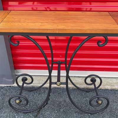 Wood-Topped Metal Console Table