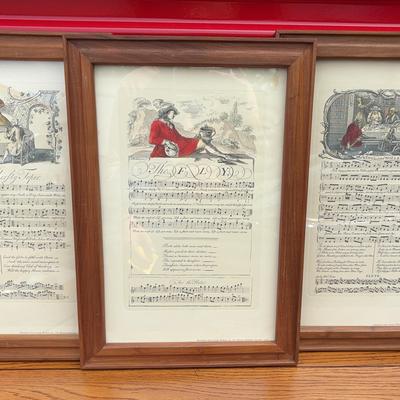 Three Wood-Framed “The Musical Entertainer” Sheet Music Prints