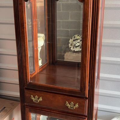 Dark Wooden Glass-Front Lighted Display Cabinet