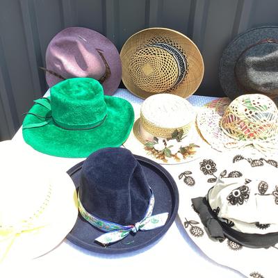 Collection Of Hats, Fabric Straw (9) 