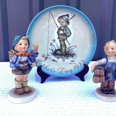 Hummel Plate & Two Boy Figurines