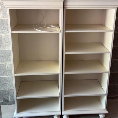 Mirrored Pair of Lighted White Bookshelves