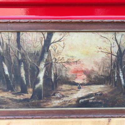 Wood-Framed Antique Original Landscape Forest Painting