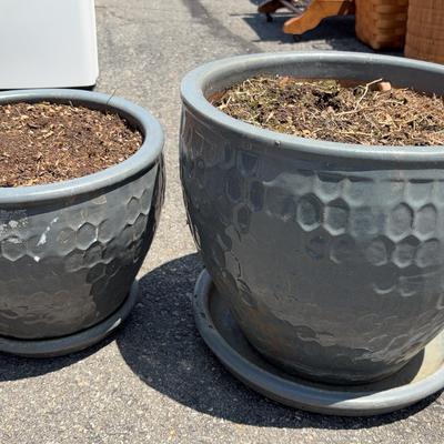Two Coordinating Gray Glazed Ceramic Planters