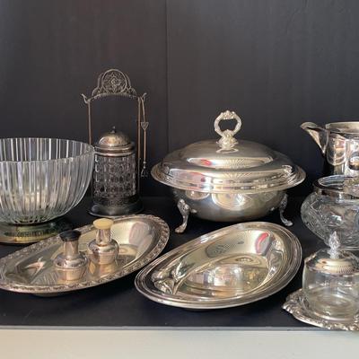 Assorted Silver Plate & Glass Service-Ware