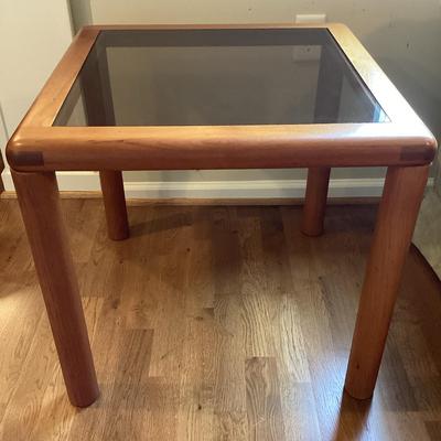 Light Wood Glass Top End Table