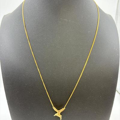 14K Gold Necklace W/Longtail Bird Pendant 