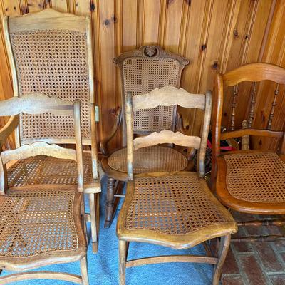 Five Vintage Cane Seat Chairs