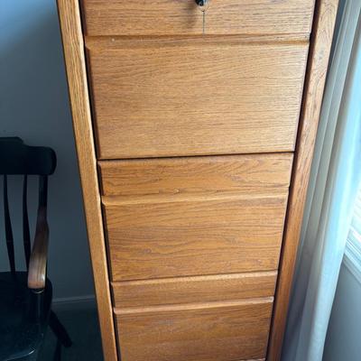 Oak Four Drawer File Cabinet W/Key