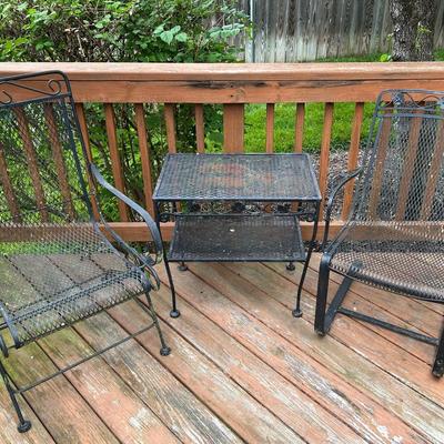 2 Wrought Iron Chairs And Side Table 