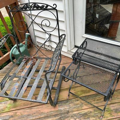 Wrought Iron Chair And 2 Nesting Side Tables 
