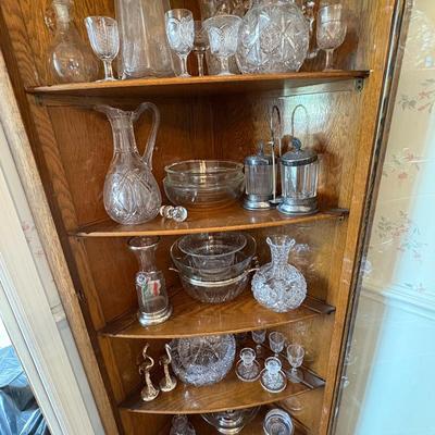 Assorted Cut Glass Pitchers, Glasses, Serving Ware