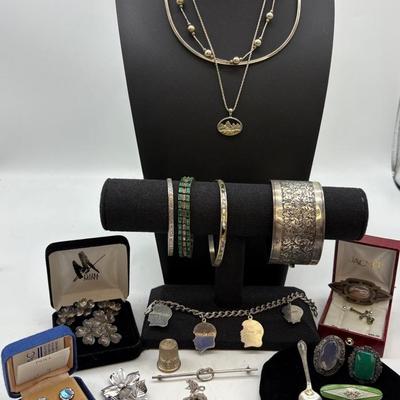 Assortment Of Sterling Silver Bracelets, Necklaces, Earrings, Pins & More
