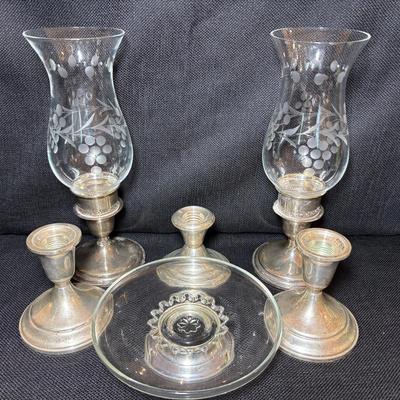 Sterling Silver Weighted Candlesticks, One Footed Dish