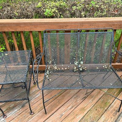 Wrought Iron Love Seat And Side Table 
