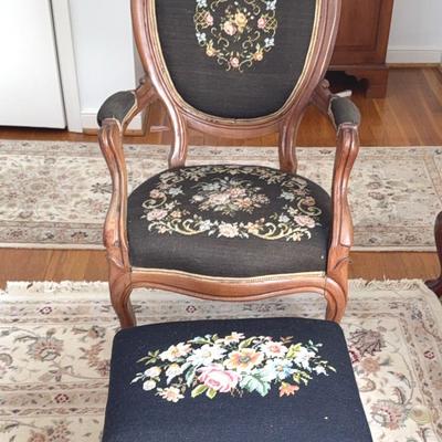 Antique Victorian Slipper Chair And Footstool