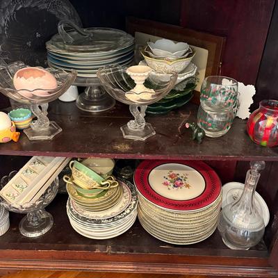 Contents Of Dining Room Cabinet-China, Bowls, Decanters