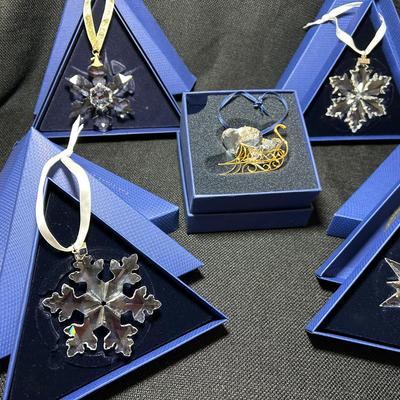 Swarovski Crystal Annual Christmas Ornaments 2012-2014-2016-2017 + Sleigh Ornament 
