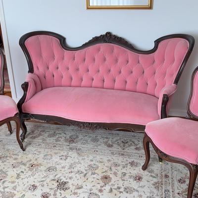 Antique Victorian Style Sofa, And Two Chairs