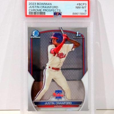 2023 Bowman Chrome Prospects – Justin Crawford 1st Bowman – PSA 8