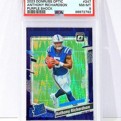 2023 Donruss Optic Anthony Richardson Purple Shock RC – PSA 8
