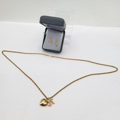 24 14kgoldnecklace crossearrings