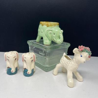 84 midcenturyceramicelephantsandalamb