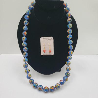 38 exquisitevintagecloisonnebeadnecklace earrings