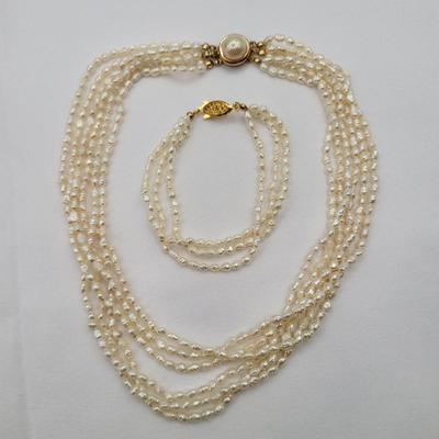34 vintagegenuinemultistrandpearlnecklace earringset