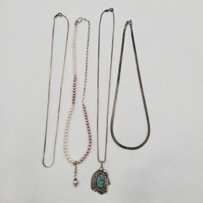 13 foursterlingbeautiesherringbonepearlsgold turquoise