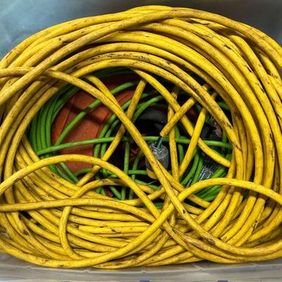 Bin of Extension Cords - Inc Low Gauge (5 Cords)