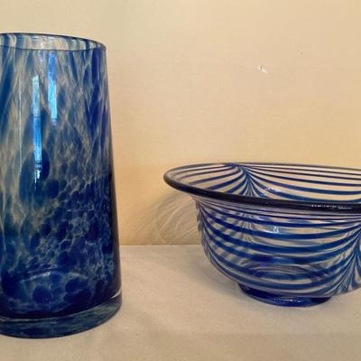 Blown Glass Vase And Swirl Bowl 