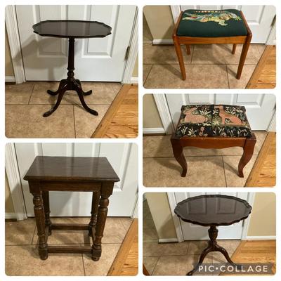 5 Vintage Furniture Items incl. Ethan Allen, Needlepoint, & More