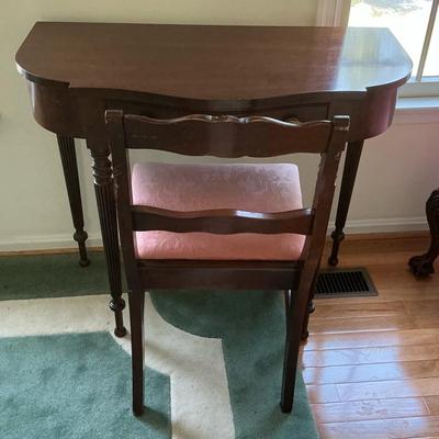 Statton Demilune Writing Desk w/ Floral Carved Chair