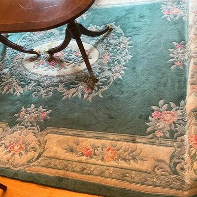 Green Floral Wool Area Rug 8' x 12'