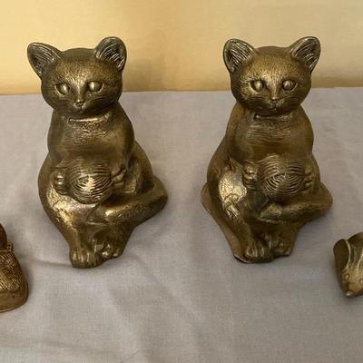 Brass Cat Bookends, Clip, & Mouse Paper Holder