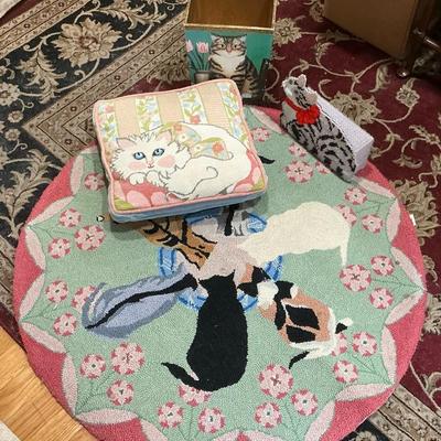 Cat Rug, Waste Basket, Doorstop, & Needlepoint Pillow