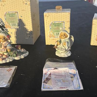 Cherished Teddies Collector Figurine Lot Featuring Sonja, Angela, Segrid & Justal, & Ingmar