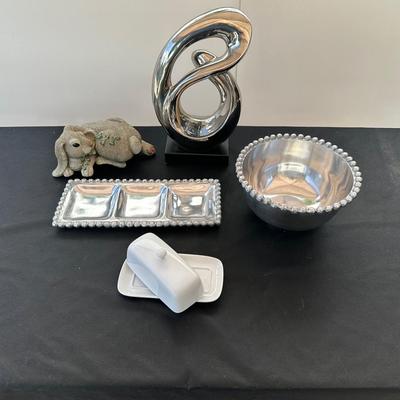 Silver Tray & Bowl, Bunny, Silver Plated Centerpiece, Butter Cover