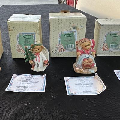 Cherished Teddies Collector Figurine Lot Featuring Newton, Santa, Angie and Bea
